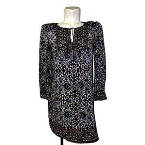 Max Studio Womens Small Burgundy Navy Medallion Print Tassel Shift Dress 5906A62